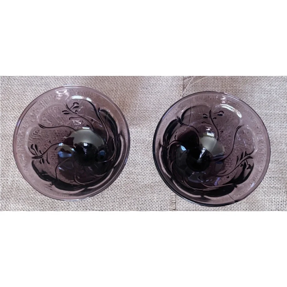 Vintage Purple Amethyst Glass Garden Vine Dessert Dish Set Dark Cottage Core